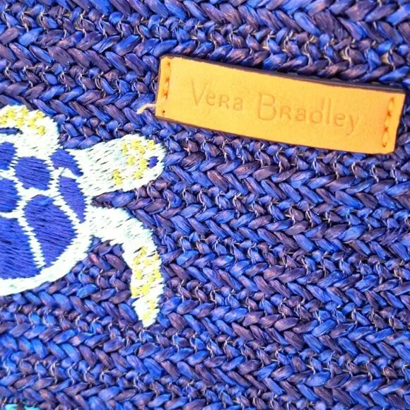 Vera Bradley Large Bag North South Straw Tote Blue Lyst Beach Bag Embroidered - Picture 8 of 15